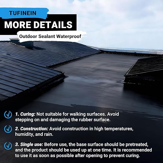 Rubber Liquid Waterproof Sealant, TUFINEIN 53oz/1.5kg Black Quick Drying Multi - Image 8