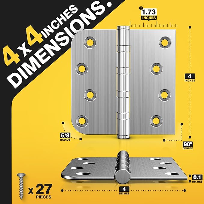 KOLET Ball Bearing Door Hinges, 4 x 4 Inches Door Hinges, Square and 5/8'' - Image 4