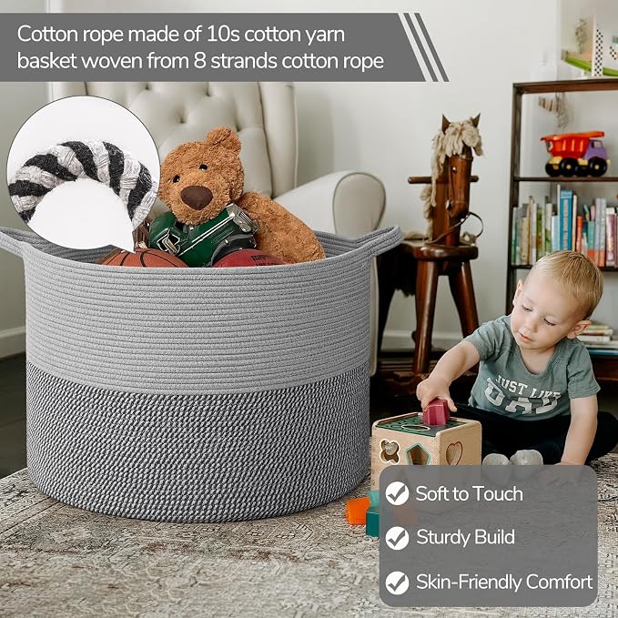 INDRESSME 115L Extra Large Woven Rope Blanket Basket Living Room, bedroom or - Image 3