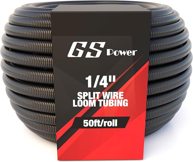 GS Power 1/4 Inch x 50ft Split Wire Loom Tubing, Split Cable Sleeve Cord by GSPower