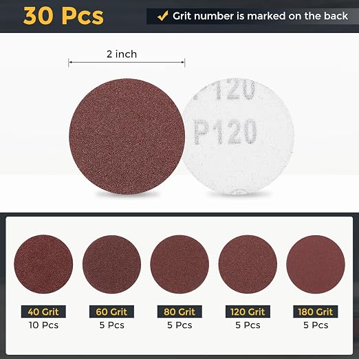 HARFINGTON 30Pcs 2Inch Sanding Disc Hook & Loop Sandpaper Aluminum Oxide | - Image 2