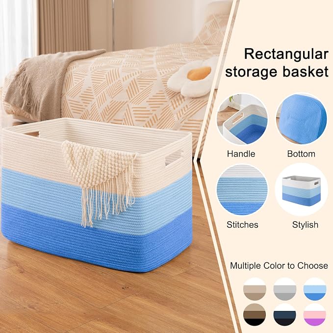 OIAHOMY 108L Extra Large Blanket Basket Dog Toy Basket Gradient Light Blue | - Image 3