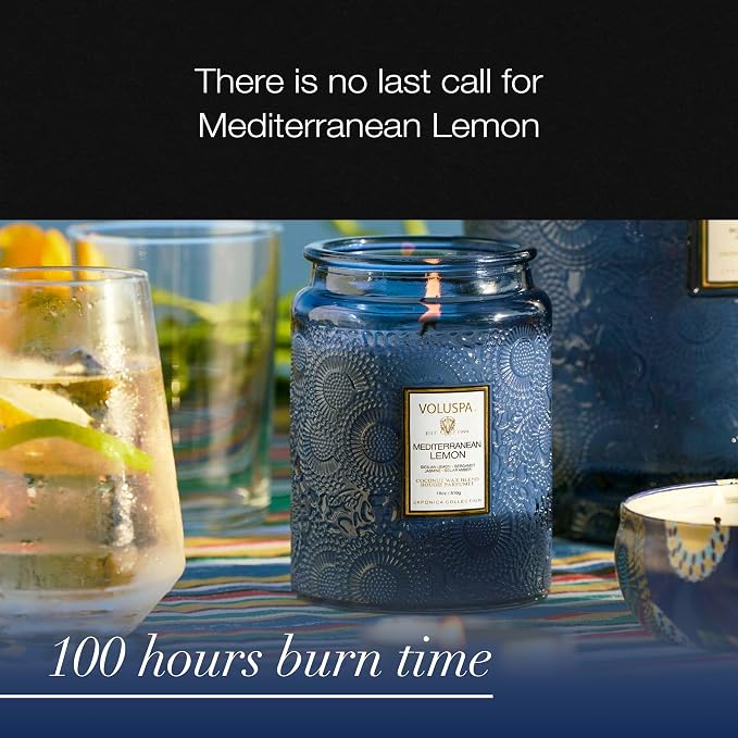 Voluspa Mediterranean Lemon Large Scented Candle Jar 18 Oz, 100 Hr Burn | - Image 5