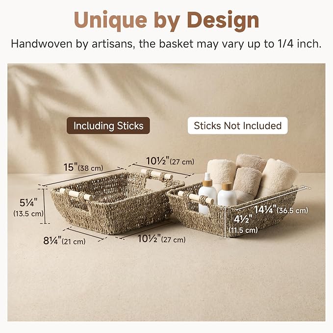 StorageWorks Seagrass Storage Baskets, Large Snack Baskets - Image 3
