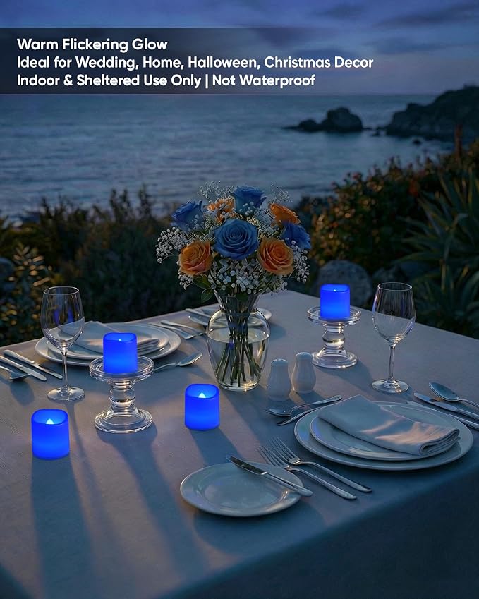 Homemory 24 Pack Blue Flameless Flickering LED Votive Tealights Candles | - Image 7