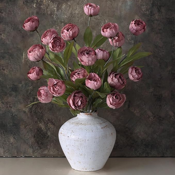 6 Pcs 27" Faux Silk Peony Artificial Flowers Stems by VIERENA