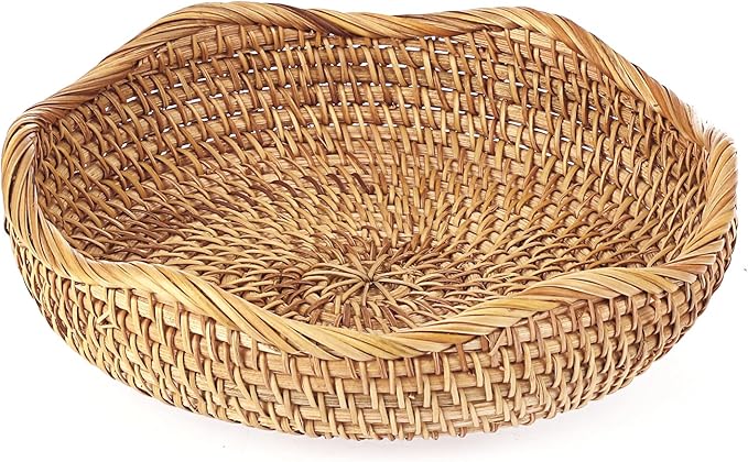 Hipiwe Natural Rattan Tray 8.5" Wicker Key Basket Bowl by Hipiwe