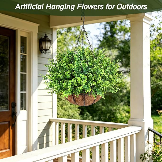 Artificial Greenery Eucalyptus Boxwood, Faux Outdoor Plants, Hanging Baskets - Image 2