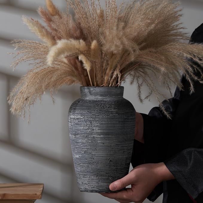 9.5 Inch Ceramic Flower Vase, Modern Farmhouse Rustic Home Decor, Dining Table - Image 3
