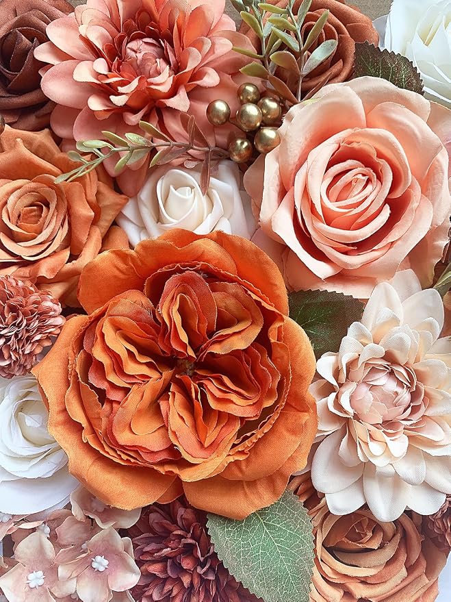 FACINOC Orange Roses Artificial Flowers Fall Fake Flower Bulk - Image 7