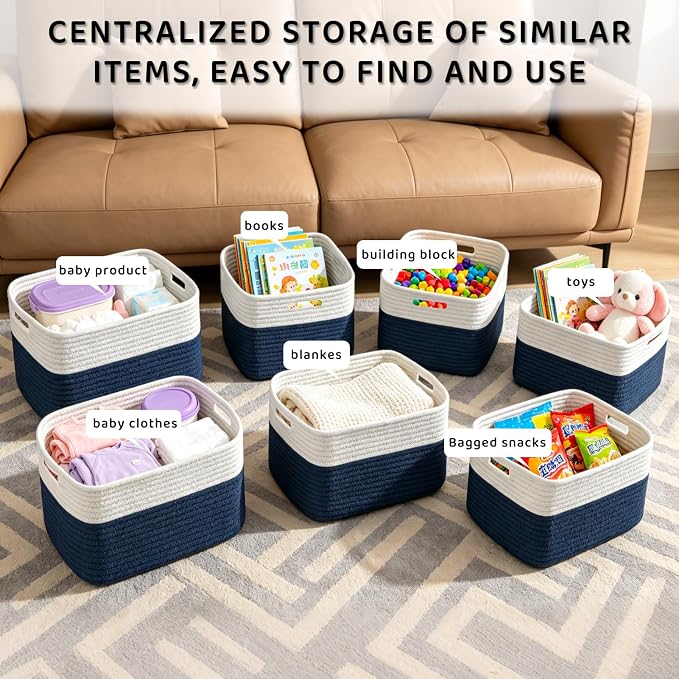 4 Pack Storage Baskets for Organizing, and Clothes, Cotton Rope Basket for - Image 6