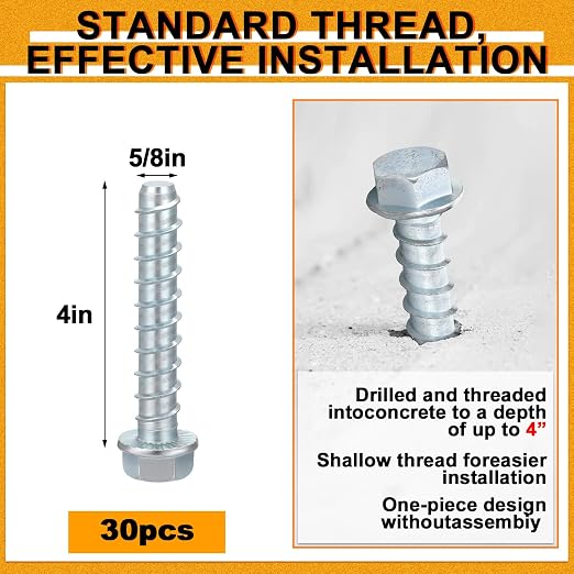 Hicarer 30 Pack 5/8 x 4 Inch Concrete Screws Galvanized - Image 2