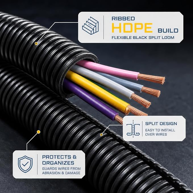 GS Power 3/8 Inch x 50 Ft Split Wire Loom Tubing, Split Cable Sleeve Cord - Image 7