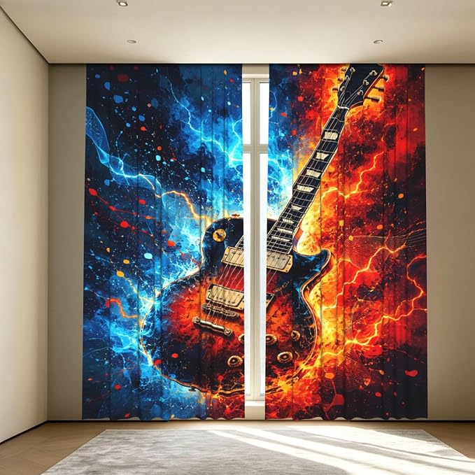 Electric Guitar Energy Storm Window Curtains 2 Panels Set, 52 X 84 Inch by Unknown