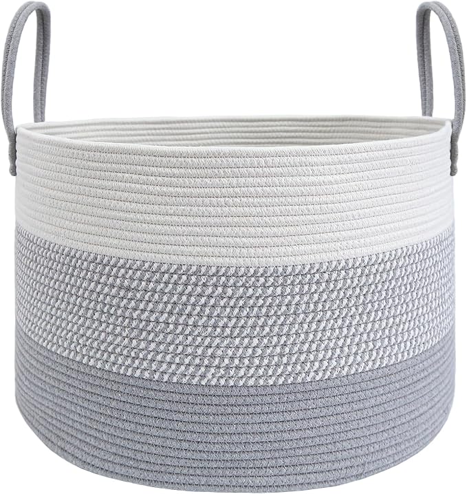 JMvicyroam 65L Extra Large Machine Washable Cotton Rope Blanket Basket | by JMvicyroam