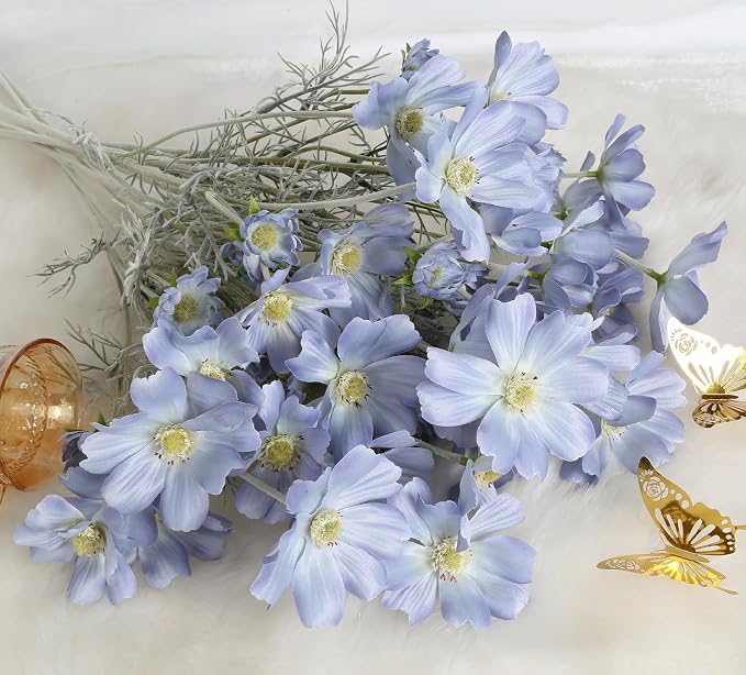 6PCS Daisy Flowers Artificial 24'' Blue Flowers Artificial Wildflowers Silk - Image 7