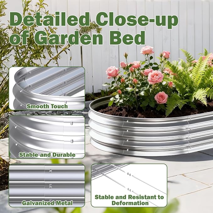 Galvanized Raised Garden Bed Outdoor, Easy Assemble Small Oval Plant Container - Image 3