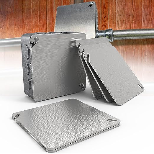 Metal Electrical Box Cover Plates, 4x4 Inch Square Flat Blank Electric Box Cover by AIYOTAR