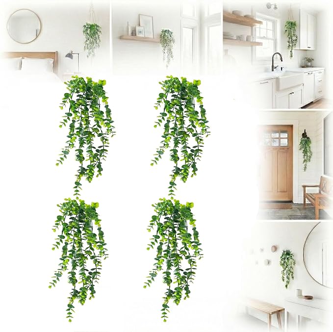 4 Pack Fake Hanging Plants, Artificial Potted Plants by BloomwithJoy