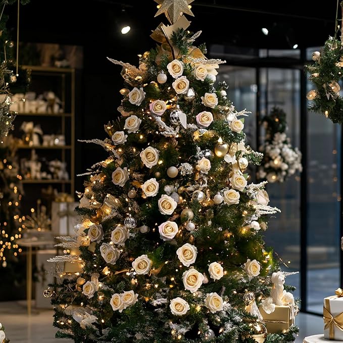 100 PCS Fake Champagne Roses, Artificial Champagne Flowers Bulk, Faux Roses | - Image 7
