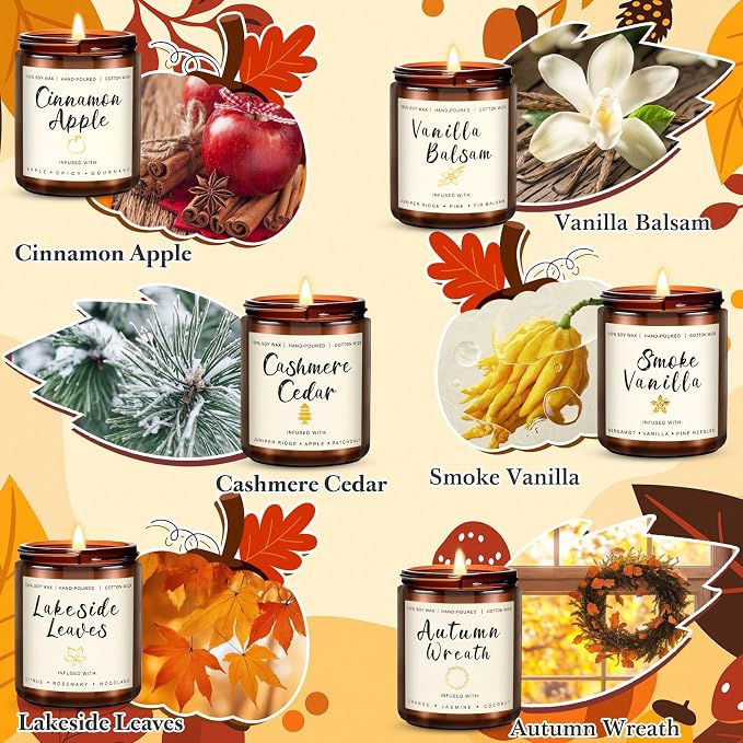 Candles for Home Scented, 6 x 7 oz Soy Wax & 150 Hours Long Lasting Fall Candles - Image 2