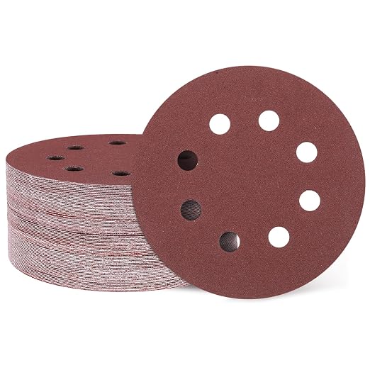 HARFINGTON 50 Pcs 5 Inch Sanding Discs 150 Grit Red Aluminum Oxide 8 Hole | by HARFINGTON