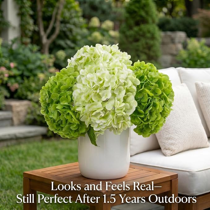 4Pcs Real Touch Green Hydrangea Artificial Flowers, Fake Hydrangea Flowers - Image 4