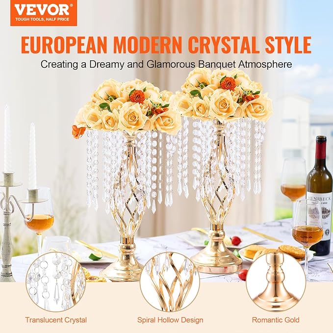 VEVOR 20PCS 43cm/16.9” Tall Crystal Wedding Flower Stand, Metal Wedding - Image 2