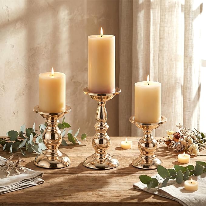 6 Pcs Gold Pillar Candle Holders Metal Candle Holders - Image 4