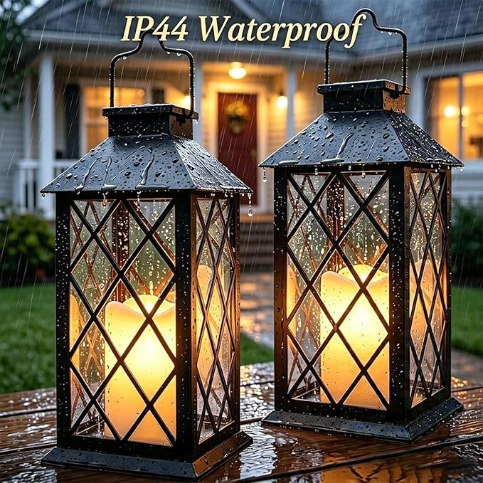 4 Pack 14" Large Tempered Glass Solar Lanterns Outdoor Waterproof | Black retro - Image 6