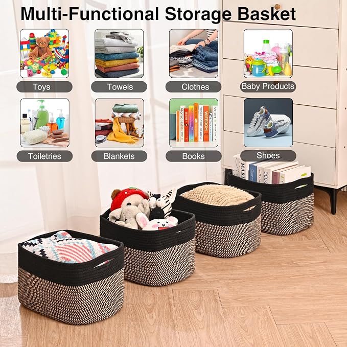 ICERZCZ Storage Baskets for Shelves Organizing, Woven Cotton Rope Baskets for - Image 4
