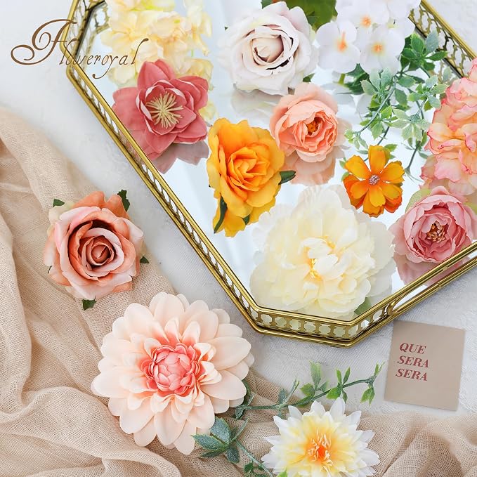 Artificial Flowers Combo Champagne Flowers Mix Silk Flowers Dahlia Roses - Image 7