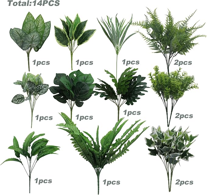 14PCS Artificial Plants Outdoor, Faux Fern Flower Greenery Stem - Image 2