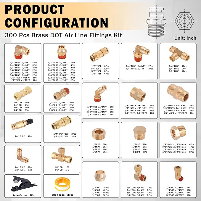 CheeMuii 300 Pcs Brass DOT Air Line Fittings - Image 2