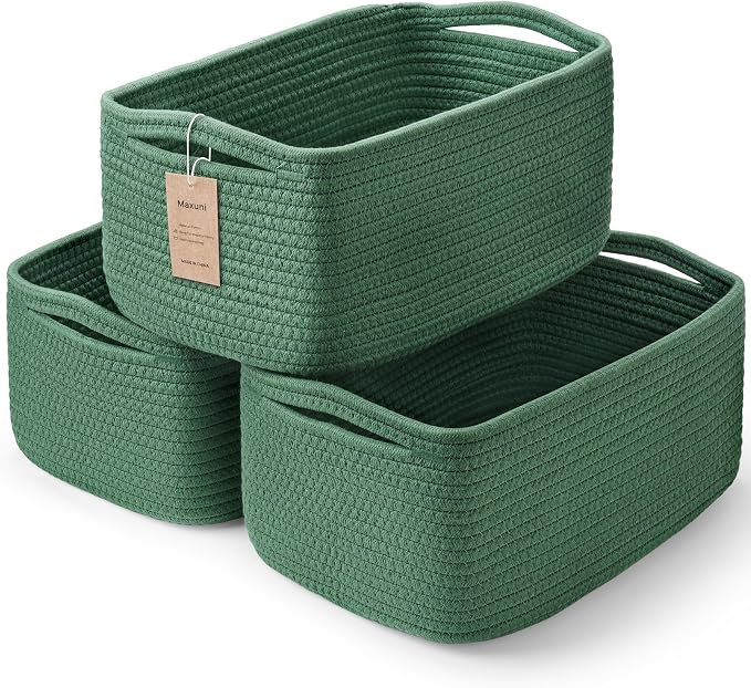 3 Pack Small Storage Baskets for Organizing, 11.8×7.8×5.1", Cotton Rope Basket by MaxuniTechLife