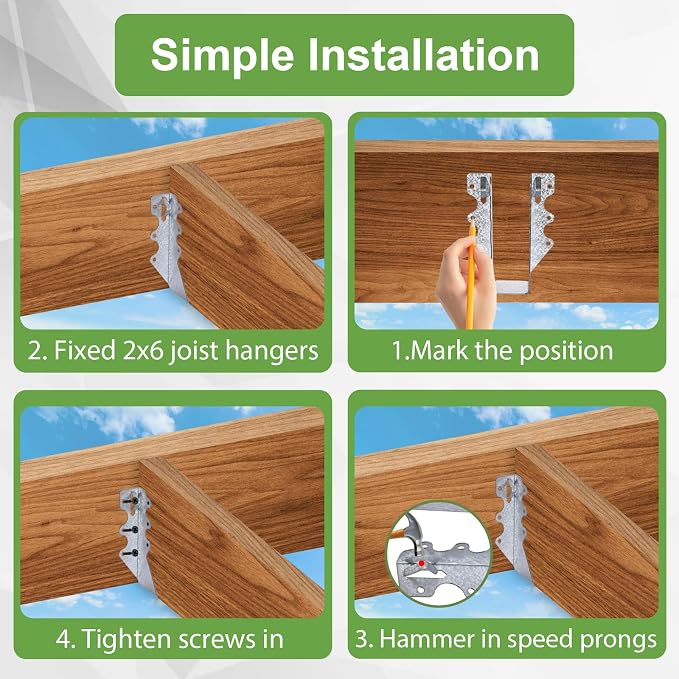 55 PCS 2x6 Steel Joist Hangers, 20 Gauge Galvanized Brackets - Image 7