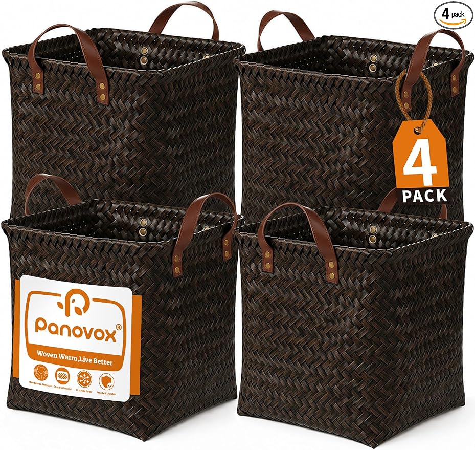 Wicker Storage Baskets, 4 Pack Woven Baskets by Panovox