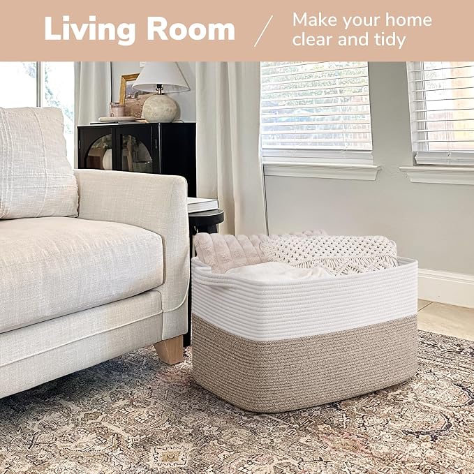 Goodpick 75L Extra Large Woven Blanket Basket, Light Brown | Decorative Storage - Image 2