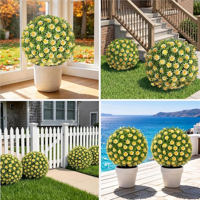 Artificial Yellow Boxwood Topiary Ball Tree - Image 5