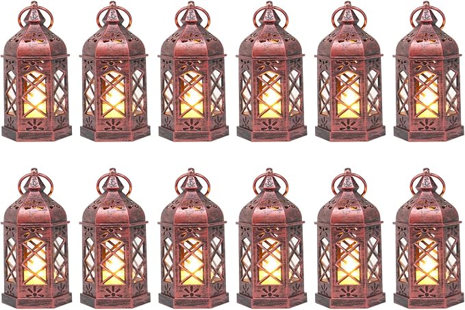 12PCS Mini Lantern with Flicker LED Candle by LLQ-LuckLifeQuality