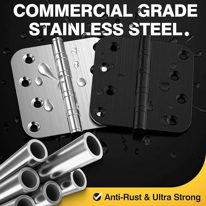 KOLET Ball Bearing Door Hinges, 4 x 4 Inch, 5/8" Radius, Matte Black, 6 Pack | - Image 4