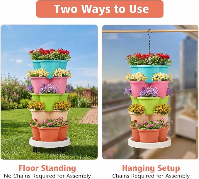VECELO 5 Tier Vertical Garden Planter, Self Watering Stackable Planters - Image 7