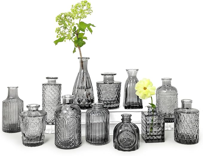 SUPMIND Glass Bud Vases Set of 12, Small Black Flower Vases in Bulk | Mini by SUPMIND
