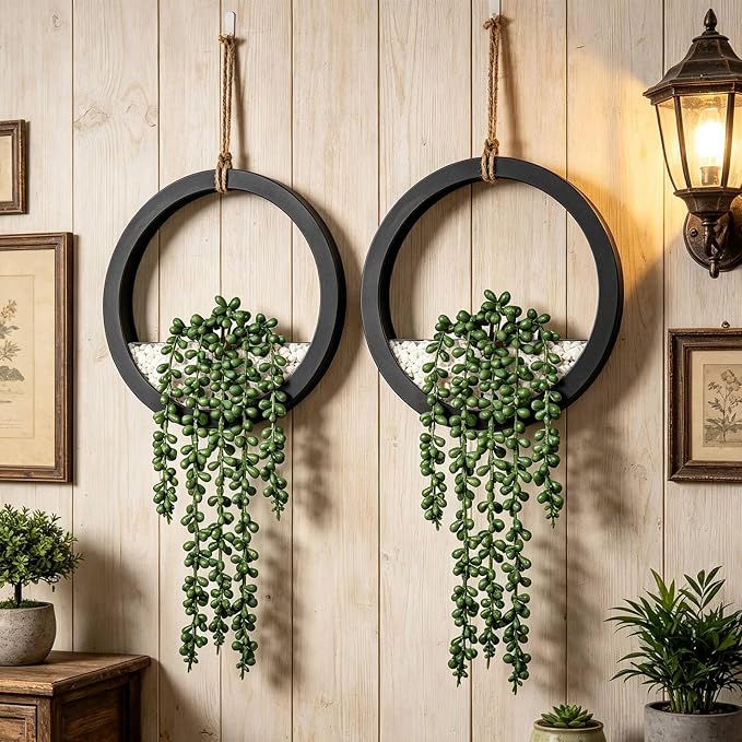 Boho Wall Decor, Indoor Hanging Planter Greenery Decor, Faux Succulent Wall - Image 2