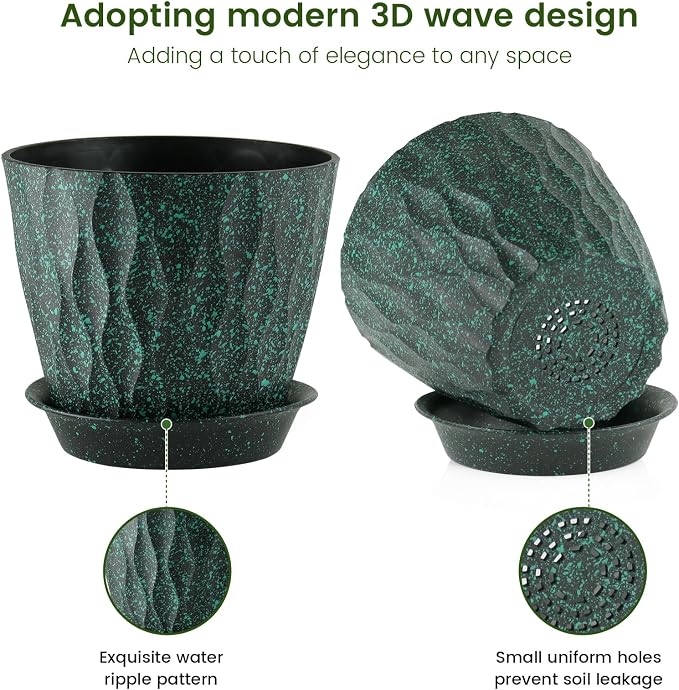 Meowell 7 inch Plant Pots for Indoor Outdoor Plants, 5 Pack Thick Flower Pots - Image 3
