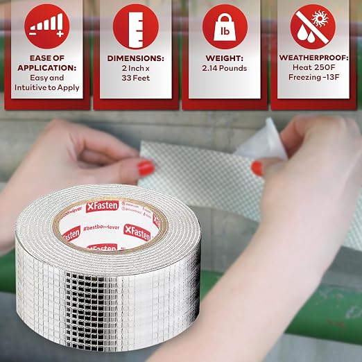 XFasten Super Waterproof Aluminum Butyl Tape, 2-Inch x 33-Foot, Aluminum Foil - Image 2