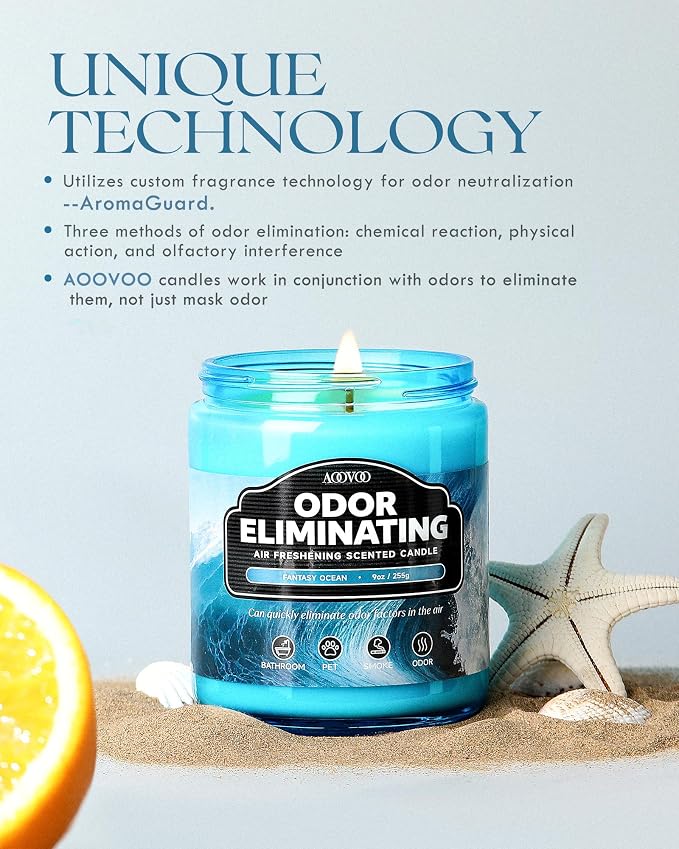AOOVOO Fantasy Ocean Odor Eliminating Candle - 9 oz Soy Candles - Image 2