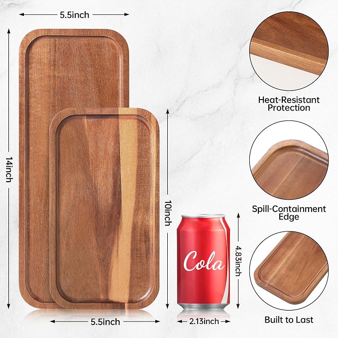 Small Solid Acacia Wood Serving Trays and Platters - Image 2