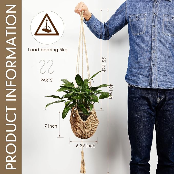 Shappy 1 Pack Boho Macrame Plant Hanger, Large Hanging Planter Plant Holder Pot - Image 2