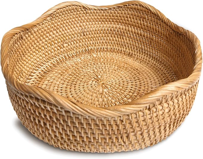 HITOMEN Handmade Rattan Bread Baskets Round Wicker Fruit Serving Storage Bowls by HITOMEN